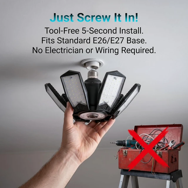 Alt view image 5 of 6 - 150W LED Garage Lights, 15000LM Super Bright Light Bulb for Garage Ceiling Lights, 6 Deformable Panels LED Shop Lights, E26/E27 Screw in Garage Lighting for Basement Workshop Barn