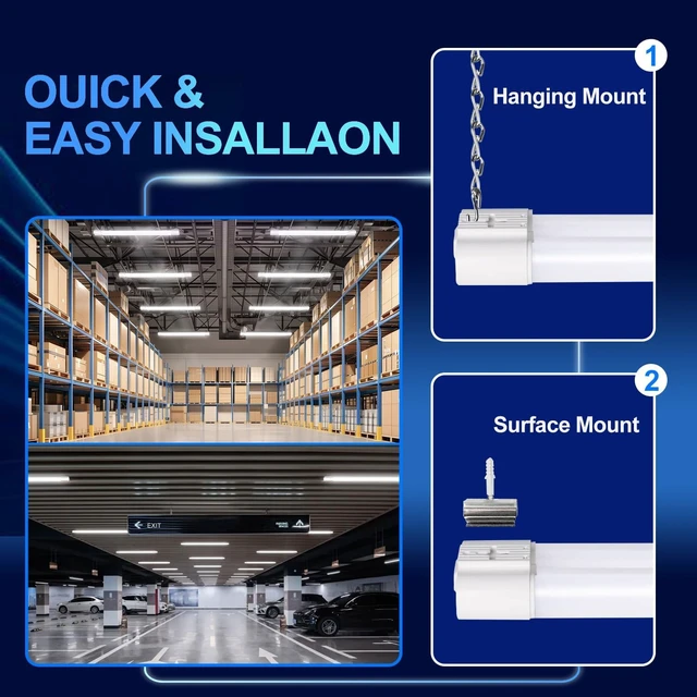 Alt view image 3 of 7 - hykolity 4 Pack Linkable LED Shop Light for Garage, 2FT 22W Utility Light Fixture, 2500lm, 5000K Daylight LED Workbench Lighting with Power Cord, Hanging or Flush Mount, White - ETL