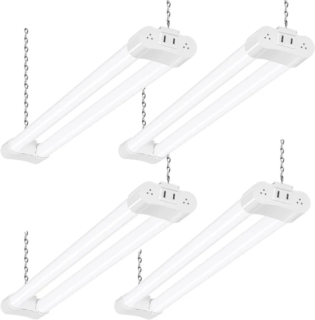 Main image of hykolity 4 Pack Linkable LED Shop Light for Garage, 2FT 22W Utility Light Fixture, 2500lm, 5000K Daylight LED Workbench Lighting with Power Cord, Hanging or Flush Mount, White - ETL