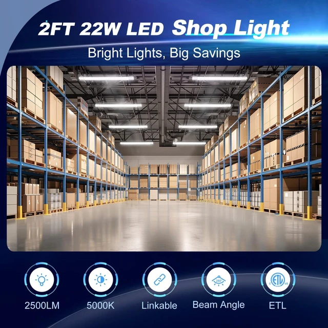 Alt view image 2 of 7 - hykolity 4 Pack Linkable LED Shop Light for Garage, 2FT 22W Utility Light Fixture, 2500lm, 5000K Daylight LED Workbench Lighting with Power Cord, Hanging or Flush Mount, White - ETL