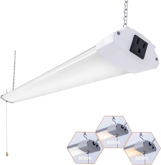 Main image of 1 Pack LED Shop Light 4FT 48W Linkable Utility Integrated Ceiling Lighting Fixture, 3 Colors Selectable Hanging&Ceiling Mount with Pull Chain LED Workbench Light for Workshop,Garage