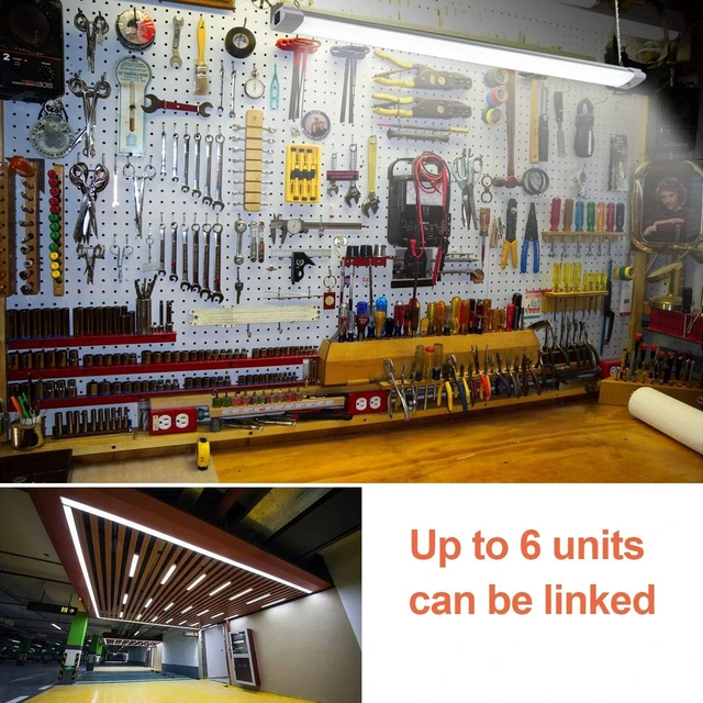 Alt view image 6 of 7 - 1 Pack LED Shop Light 4FT 48W Linkable Utility Integrated Ceiling Lighting Fixture, 3 Colors Selectable Hanging&Ceiling Mount with Pull Chain LED Workbench Light for Workshop,Garage