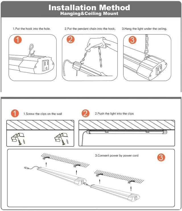 Alt view image 5 of 7 - 1 Pack LED Shop Light 4FT 48W Linkable Utility Integrated Ceiling Lighting Fixture, 3 Colors Selectable Hanging&Ceiling Mount with Pull Chain LED Workbench Light for Workshop,Garage