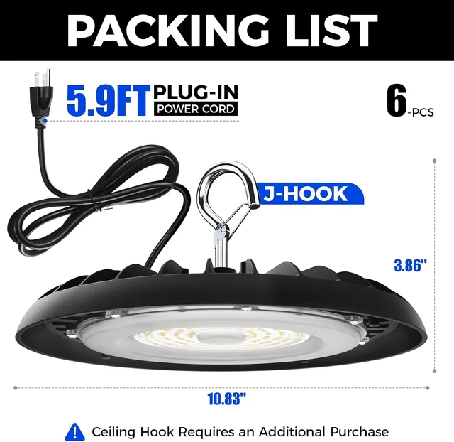 Alt view image 7 of 7 - Barrina High Bay LED Shop Lights, 150W, 21000LM, IP65 Waterproof, 5000K