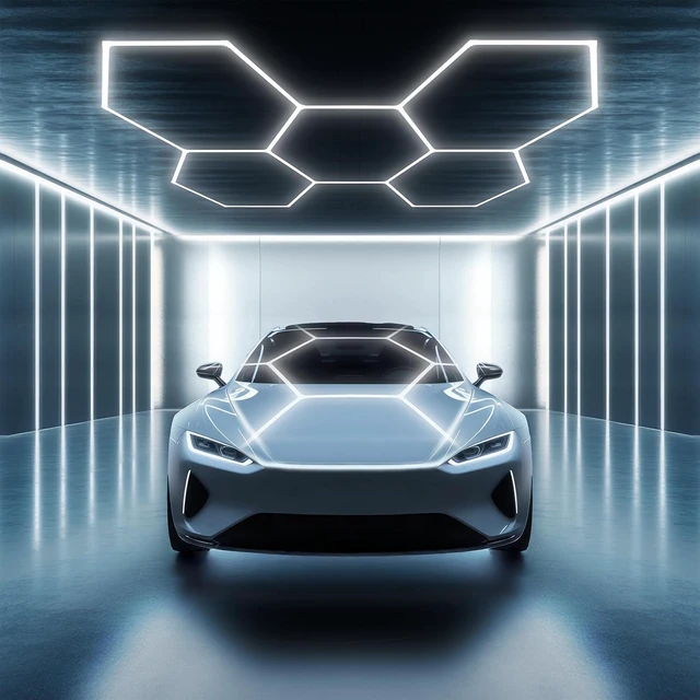 Main image of PARMIDA Hexagon LED Garage Lights, Ultra Bright 250W, 25000LM, ETL/FCC, Honeycomb Modern Ceiling Lighting System for Car Detailing Garage, Workshop, Gym, Shop, Basement (25 Pack, 5 Grids - 6000K)