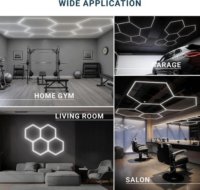 Alt view image 7 of 7 - PARMIDA Hexagon LED Garage Lights, Ultra Bright 250W, 25000LM, ETL/FCC, Honeycomb Modern Ceiling Lighting System for Car Detailing Garage, Workshop, Gym, Shop, Basement (25 Pack, 5 Grids - 6000K)