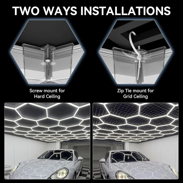 Alt view image 7 of 7 - 12 Hexagon Garage Lights, 50 Pack 51000LM Super Bright LED Garage Lights, 6500K Daylight Ceiling Lighting Shop Light for Garage, Basement,Workshop,Car Detailing Studio,Gym, Shopping Mall,Easy Install