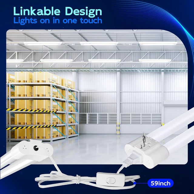 Alt view image 4 of 7 - hykolity Linkable LED Shop Light 2FT with Power Cord,3500LM 5000K Daylight