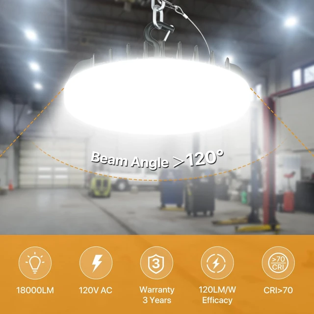 Alt view image 4 of 7 - 150W UFO LED High Bay Light: 3 CCT Adjustable LED Shop Lights