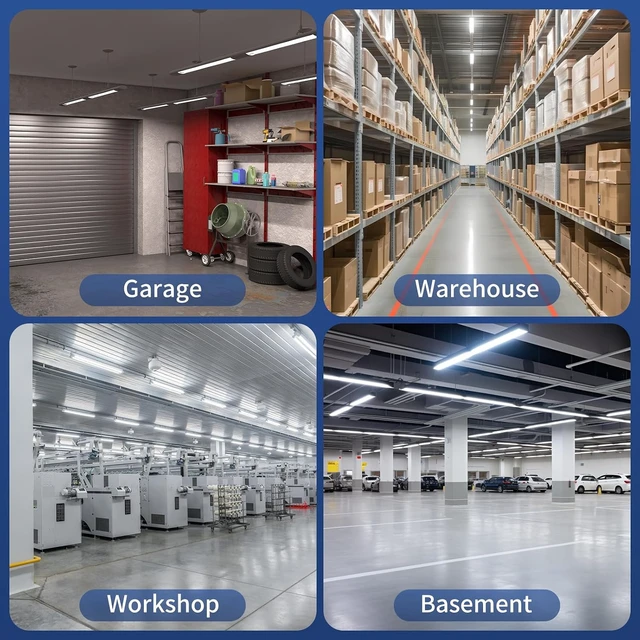 Alt view image 6 of 7 - 4FT LED Shop Light, 10000 Lumens 84W, Aluminum Shop Light Fixture, 5000K Cool White, Pull Chain, Plug-in Cord, Hanging or Flush Mount, ETL Listed for Garage Workshop Basement Warehouse Black