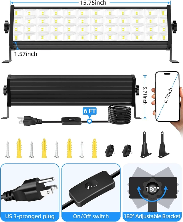 Alt view image 3 of 7 - THECHAM 1 Pack 100W LED Shop Light, 12000LM 5000K Daylight