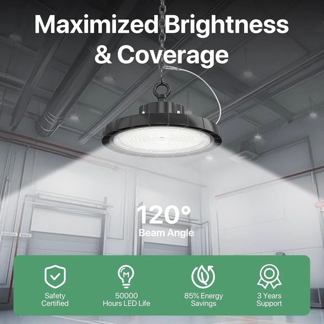 Alt view image 3 of 7 - UFO LED High Bay Lights: 200W 30000LM 5000K Led Shop Lights High Bay Led Lights with Plug Suitable for Gym Warehouse Workshop Factory Gym Garage Barn AC100-277V IP65
