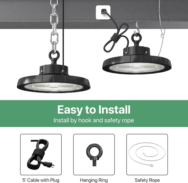 Alt view image 5 of 7 - UFO LED High Bay Lights: 200W 30000LM 5000K Led Shop Lights High Bay Led Lights with Plug Suitable for Gym Warehouse Workshop Factory Gym Garage Barn AC100-277V IP65