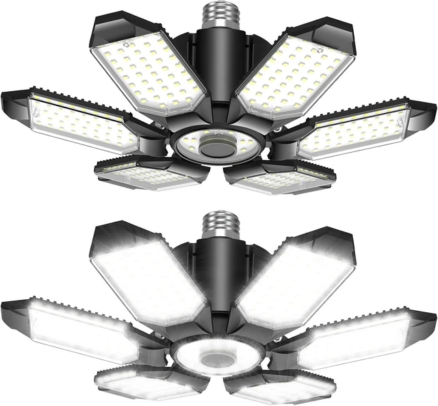 Main image of BRAINIAC 150W LED Garage Light Bulb with 6 Adjustable Panels, E26/E27 Screw in Shop Light Ceiling Light for Garage Workshop Barn - 2Pack