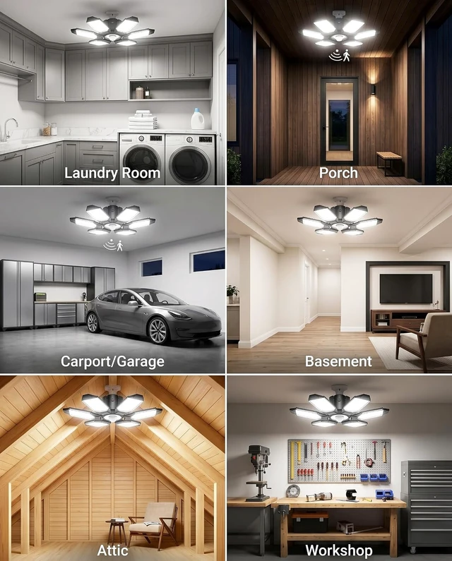 Alt view image 6 of 6 - BRAINIAC 150W LED Garage Light Bulb with 6 Adjustable Panels, E26/E27 Screw in Shop Light Ceiling Light for Garage Workshop Barn - 2Pack