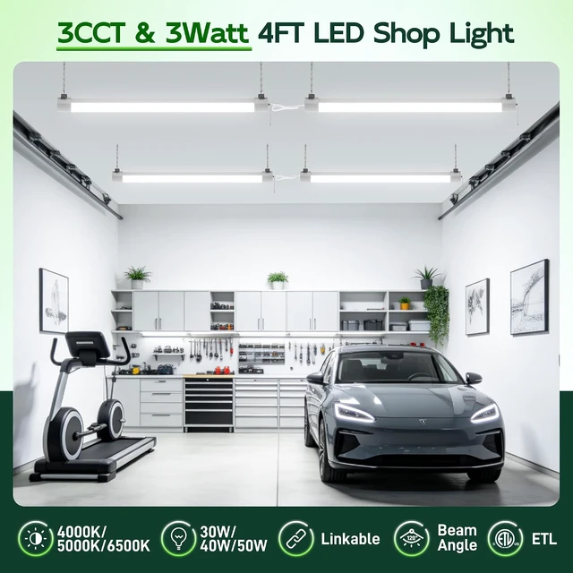 Alt view image 2 of 7 - Hlite LED Shop Light 4FT with Pull Chain,5000LM,3 Power Level&3CCT