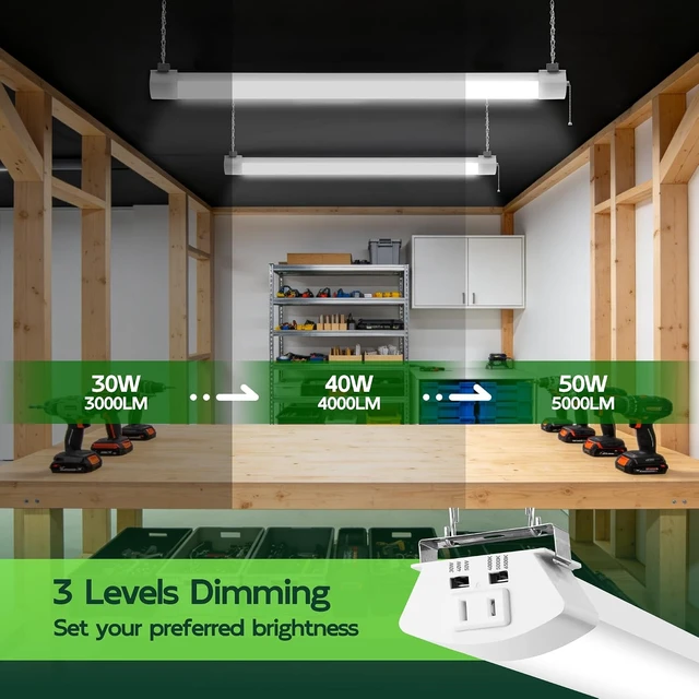 Alt view image 4 of 7 - Hlite LED Shop Light 4FT with Pull Chain,5000LM,3 Power Level&3CCT
