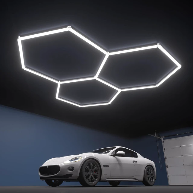 Main image of Hexagon Garage Lights, 3-HEX Updated Bigger Size, 19200lm Super Bright Car Detailing Ceiling, Led Hexagon Lights, Honeycomb Lights for Detailing, Home Gym, DIY Workspace, Basement Garage
