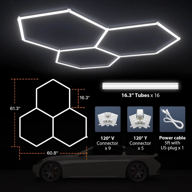 Alt view image 3 of 7 - Hexagon Garage Lights, 3-HEX Updated Bigger Size, 19200lm Super Bright Car Detailing Ceiling, Led Hexagon Lights, Honeycomb Lights for Detailing, Home Gym, DIY Workspace, Basement Garage