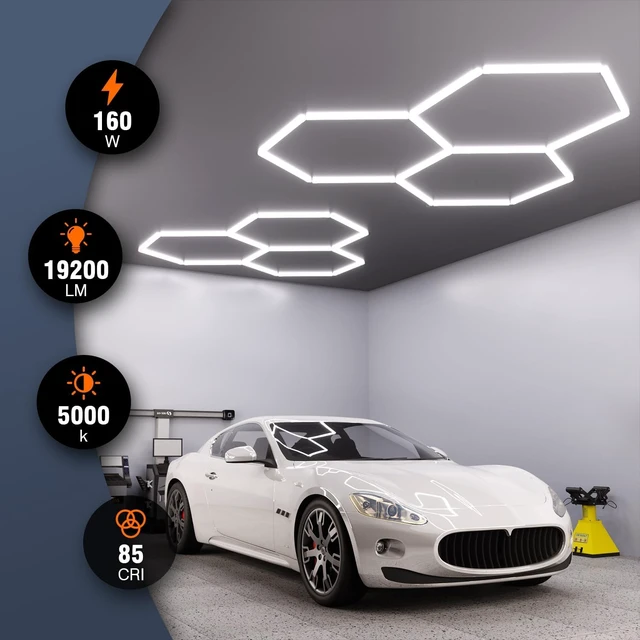 Alt view image 5 of 7 - Hexagon Garage Lights, 3-HEX Updated Bigger Size, 19200lm Super Bright Car Detailing Ceiling, Led Hexagon Lights, Honeycomb Lights for Detailing, Home Gym, DIY Workspace, Basement Garage