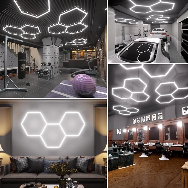Alt view image 7 of 7 - Hexagon Garage Lights, 3-HEX Updated Bigger Size, 19200lm Super Bright Car Detailing Ceiling, Led Hexagon Lights, Honeycomb Lights for Detailing, Home Gym, DIY Workspace, Basement Garage