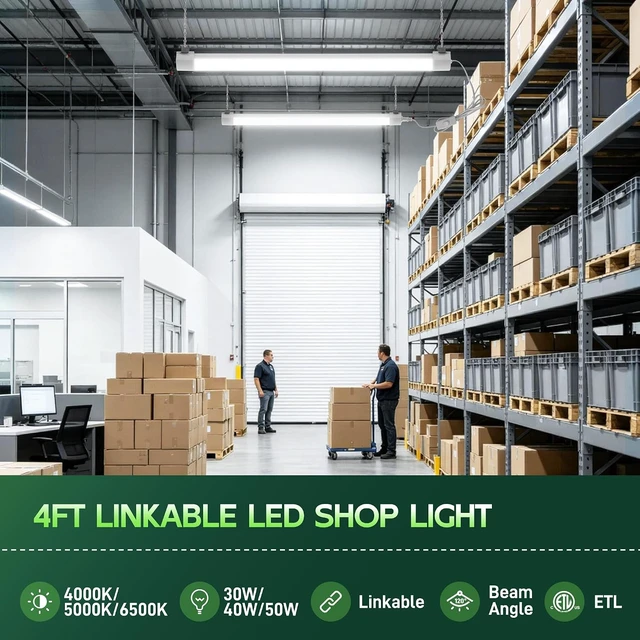 Alt view image 2 of 7 - Hlite 4FT LED Shop Light with Power Cord 5000LM,3 Power Level&3CCT,6 Pack
