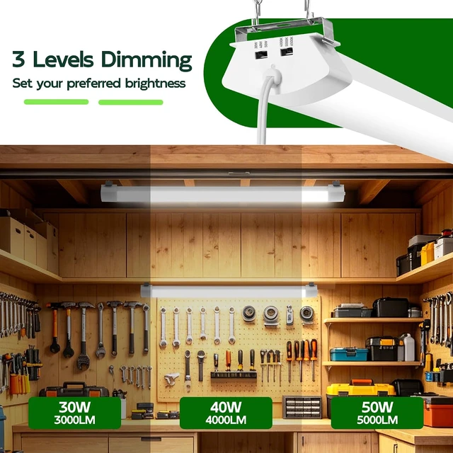 Alt view image 4 of 7 - Hlite 4FT LED Shop Light with Power Cord 5000LM,3 Power Level&3CCT,6 Pack