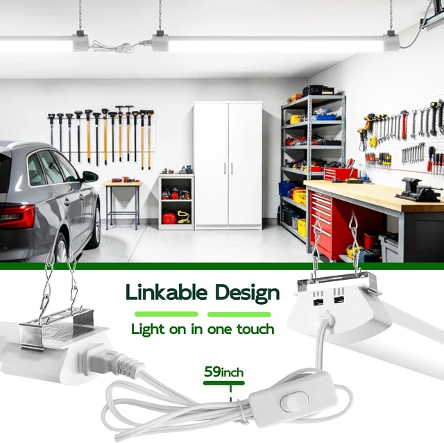 Alt view image 5 of 7 - Hlite 4FT LED Shop Light with Power Cord 5000LM,3 Power Level&3CCT,6 Pack