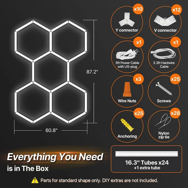 Alt view image 7 of 7 - Hexagon Garage Lights: 168W 5 Grids 6500K 3 Level Dimmable