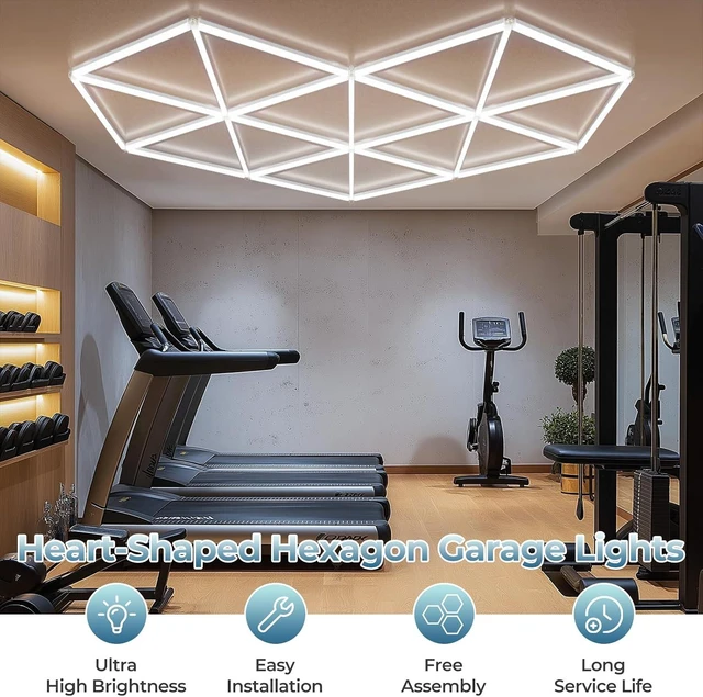 Alt view image 2 of 7 - ALLYES Hexagon Garage Lights - Super Bright 27-Pack,160W 18600LM,LED 6500K Cool White for Auto Repair Shops, Gyms, Warehouse, basements, Car Wash Rooms