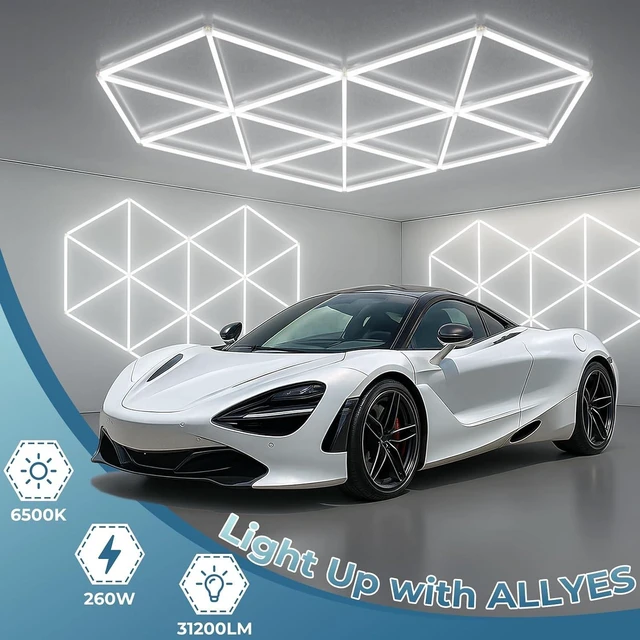 Alt view image 3 of 7 - ALLYES Hexagon Garage Lights - Super Bright 27-Pack,160W 18600LM,LED 6500K Cool White for Auto Repair Shops, Gyms, Warehouse, basements, Car Wash Rooms