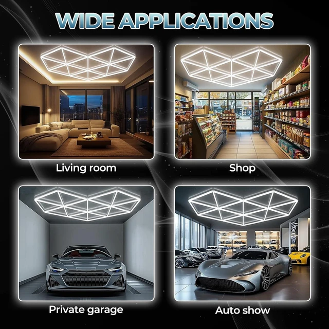 Alt view image 6 of 7 - ALLYES Hexagon Garage Lights - Super Bright 27-Pack,160W 18600LM,LED 6500K Cool White for Auto Repair Shops, Gyms, Warehouse, basements, Car Wash Rooms