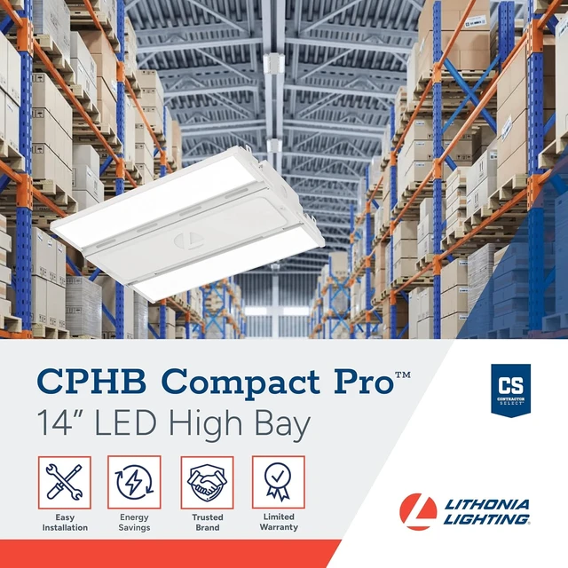 Alt view image 2 of 6 - Lithonia Lighting Compact Pro LED High Bay Light, Ceiling Lighting Fixture, 12,000 Lumens, 5000K Daylight, Dimmable LED Work Light for Garage and Warehouse, MVOLT 120-277V (CPHB 12LM MVOLT 50K)