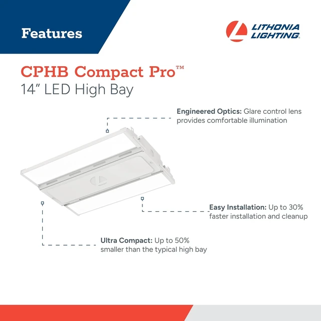 Alt view image 3 of 6 - Lithonia Lighting Compact Pro LED High Bay Light, Ceiling Lighting Fixture, 12,000 Lumens, 5000K Daylight, Dimmable LED Work Light for Garage and Warehouse, MVOLT 120-277V (CPHB 12LM MVOLT 50K)