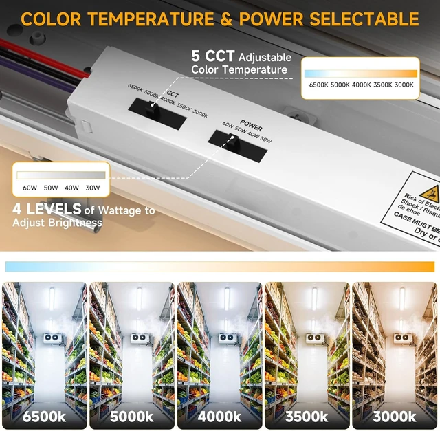 Alt view image 2 of 7 - 4FT Vapor Tight LED Fixture, 60W/50W/40W/30W 7800LM LED Vapor Proof Light Fixture 6000K/5000K/4000K/3500K/3000K,100-277V, ETL Listed, IP65 Waterproof Shop Lights for Garage, Warehouse, Workshop, 4Pack