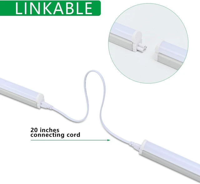Alt view image 2 of 7 - 6 Pack T5 Integrated Single Fixture, 4FT 20W Linkable LED Shop Light Milky Cover,White Daylight 6500k 2200lm T5 Tube Lights for Garage Office Warehouse or Under Counter,Plug and Play