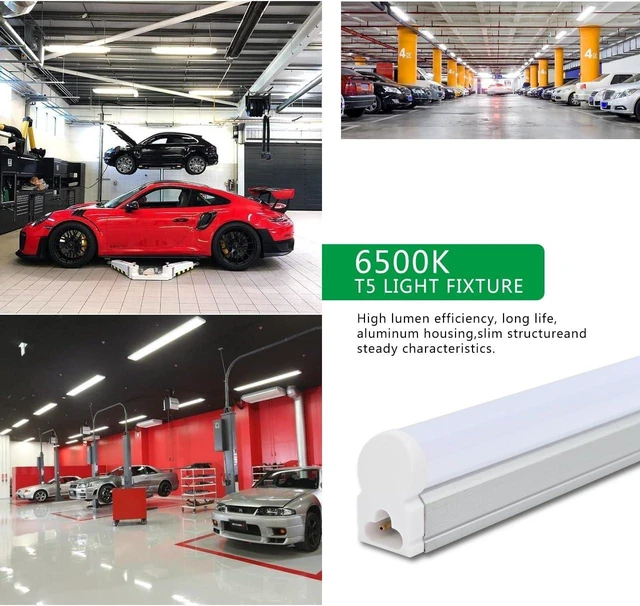 Alt view image 3 of 7 - 6 Pack T5 Integrated Single Fixture, 4FT 20W Linkable LED Shop Light Milky Cover,White Daylight 6500k 2200lm T5 Tube Lights for Garage Office Warehouse or Under Counter,Plug and Play