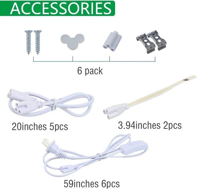 Alt view image 5 of 7 - 6 Pack T5 Integrated Single Fixture, 4FT 20W Linkable LED Shop Light Milky Cover,White Daylight 6500k 2200lm T5 Tube Lights for Garage Office Warehouse or Under Counter,Plug and Play