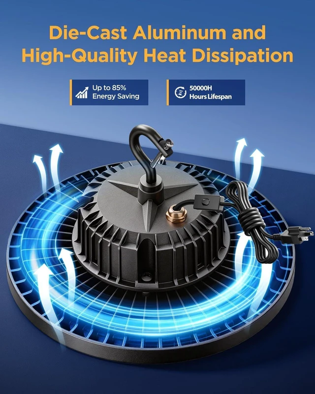 Alt view image 5 of 7 - 160W 25000LM High Bay LED Shop Light with Switch, 1 Pack