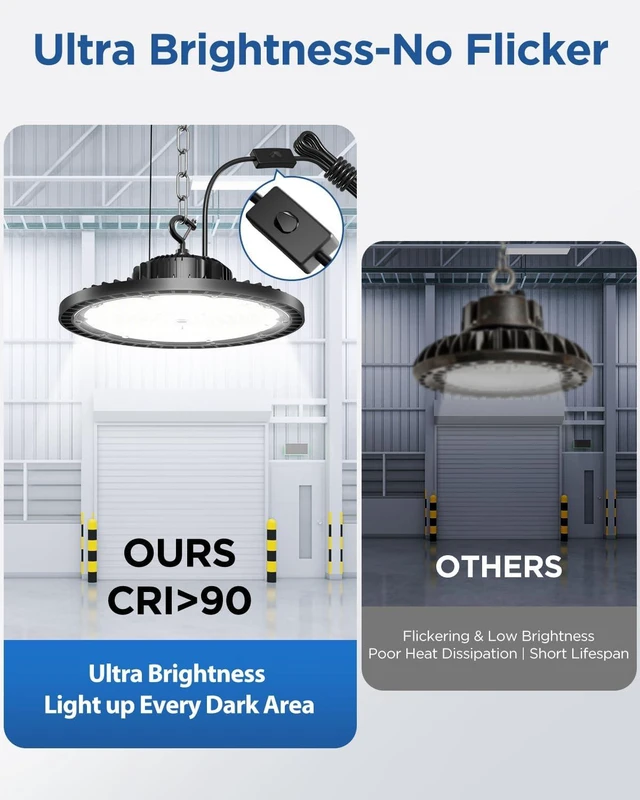 Alt view image 6 of 7 - 160W 25000LM High Bay LED Shop Light with Switch, 1 Pack