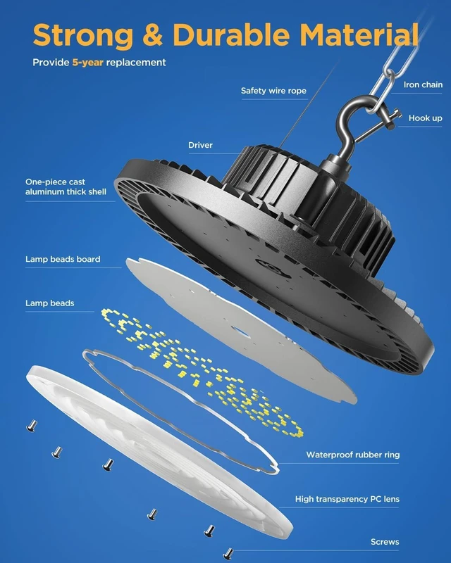 Alt view image 7 of 7 - 160W 25000LM High Bay LED Shop Light with Switch, 1 Pack
