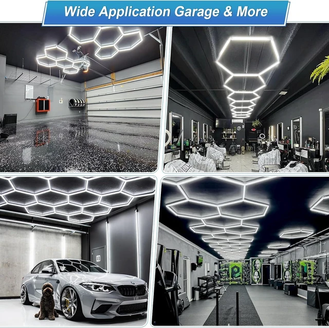 Alt view image 4 of 7 - LZHOME LED Hexagon Garage Light: Upgraded 10-100% Dimmable LED Garage Hexagon Lights, 25 Packs LED Light, 26400LM Super Bright Honeycomb Lights for Gym Basement Hair Salon
