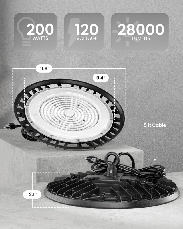 Alt view image 7 of 7 - Sunco 10 Pack UFO LED High Bay Light, 200W, 5000K, 28000LM, Plug and Play