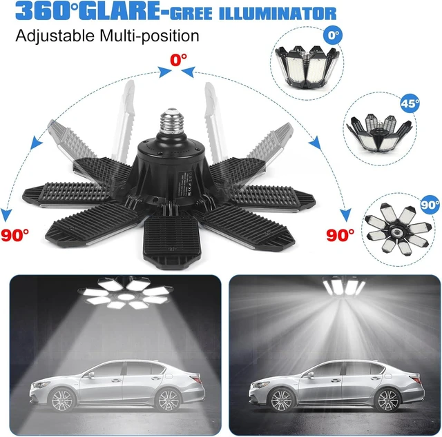 Alt view image 2 of 7 - LED Garage Light 2 Pack, 240W 24000LM 6500K Daylight LED Garage Ceiling Light with 8+1 Deformable Panels Compatible for E26/E27 Garage Light Socket, Led Shop Light for Basement Workshop Warehouse