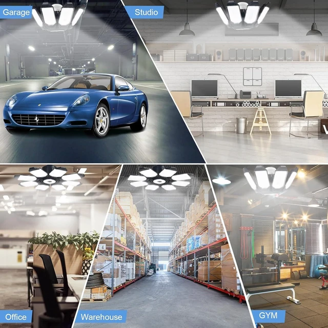 Alt view image 6 of 7 - LED Garage Light 2 Pack, 240W 24000LM 6500K Daylight LED Garage Ceiling Light with 8+1 Deformable Panels Compatible for E26/E27 Garage Light Socket, Led Shop Light for Basement Workshop Warehouse