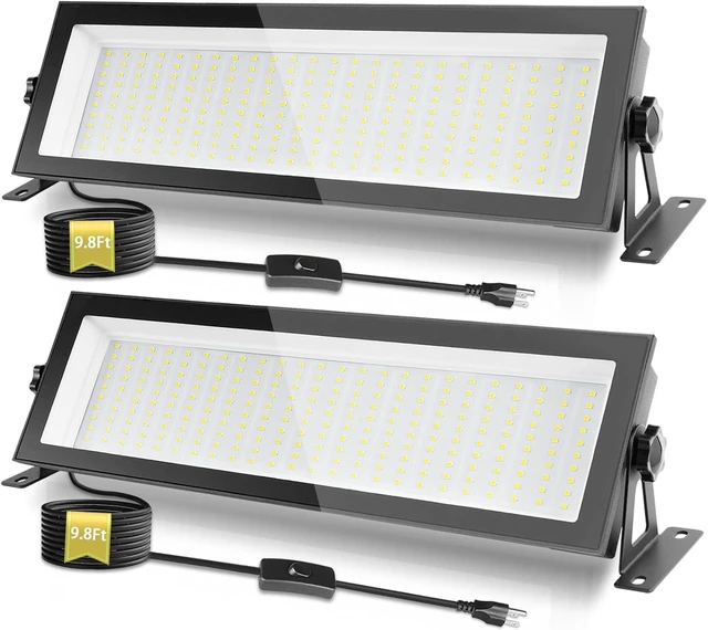 Main image of FastDeng 2 Pack LED Shop Lights, 150W 18000lm 5000K Daylight LED Garage Light, IP66 Waterproof Outdoor Flood Light with US Plug 10FT Cord and Switch for Workshop Yard Factory Warehouse