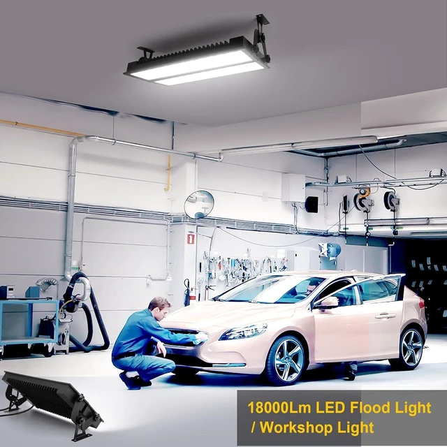 Alt view image 2 of 7 - FastDeng 2 Pack LED Shop Lights, 150W 18000lm 5000K Daylight LED Garage Light, IP66 Waterproof Outdoor Flood Light with US Plug 10FT Cord and Switch for Workshop Yard Factory Warehouse