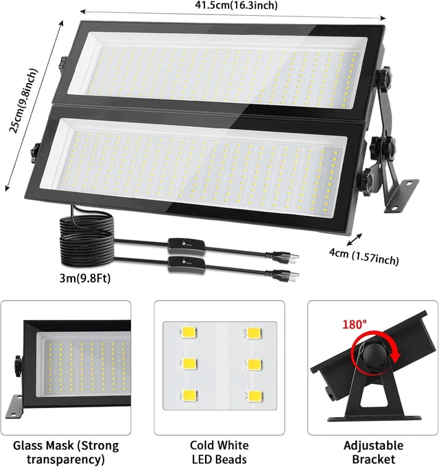 Alt view image 3 of 7 - FastDeng 2 Pack LED Shop Lights, 150W 18000lm 5000K Daylight LED Garage Light, IP66 Waterproof Outdoor Flood Light with US Plug 10FT Cord and Switch for Workshop Yard Factory Warehouse