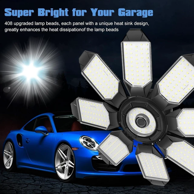 Alt view image 7 of 7 - LED Garage Light 2 Pack, 240W 24000LM 6500K Daylight LED Garage Ceiling Light with 8+1 Deformable Panels Compatible for E26/E27 Garage Light Socket, Led Shop Light for Basement Workshop Warehouse
