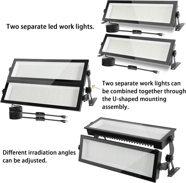 Alt view image 7 of 7 - FastDeng 2 Pack LED Shop Lights, 150W 18000lm 5000K Daylight LED Garage Light, IP66 Waterproof Outdoor Flood Light with US Plug 10FT Cord and Switch for Workshop Yard Factory Warehouse